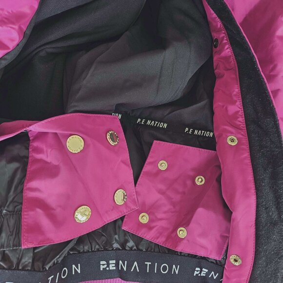 P.E. NATIONAL FUSCHIA PINK PUFFER JACKET WITH BELT (M) - Picture 9 of 11